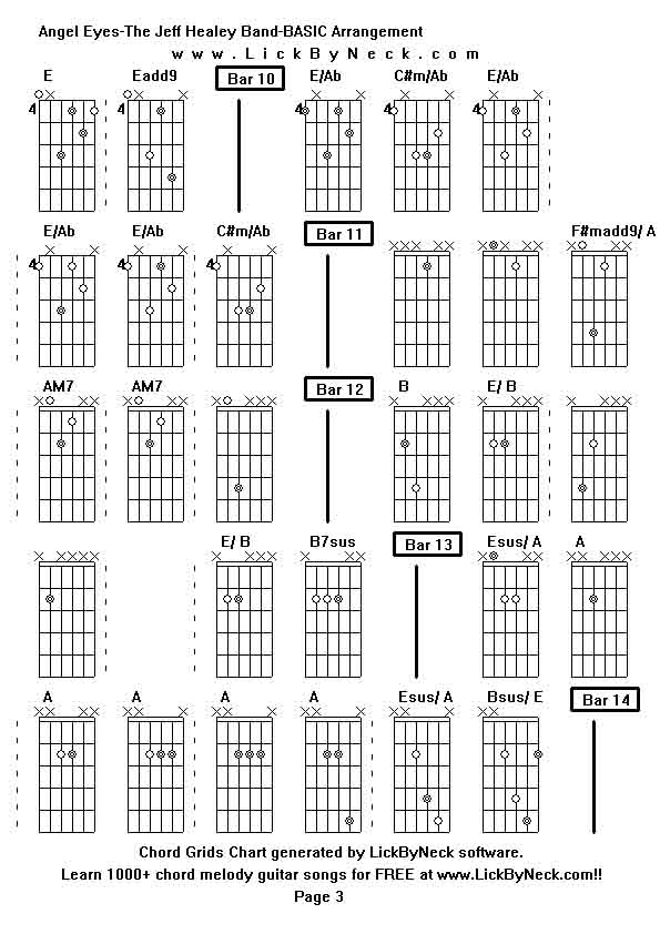 Chord Grids Chart of chord melody fingerstyle guitar song-Angel Eyes-The Jeff Healey Band-BASIC Arrangement,generated by LickByNeck software.